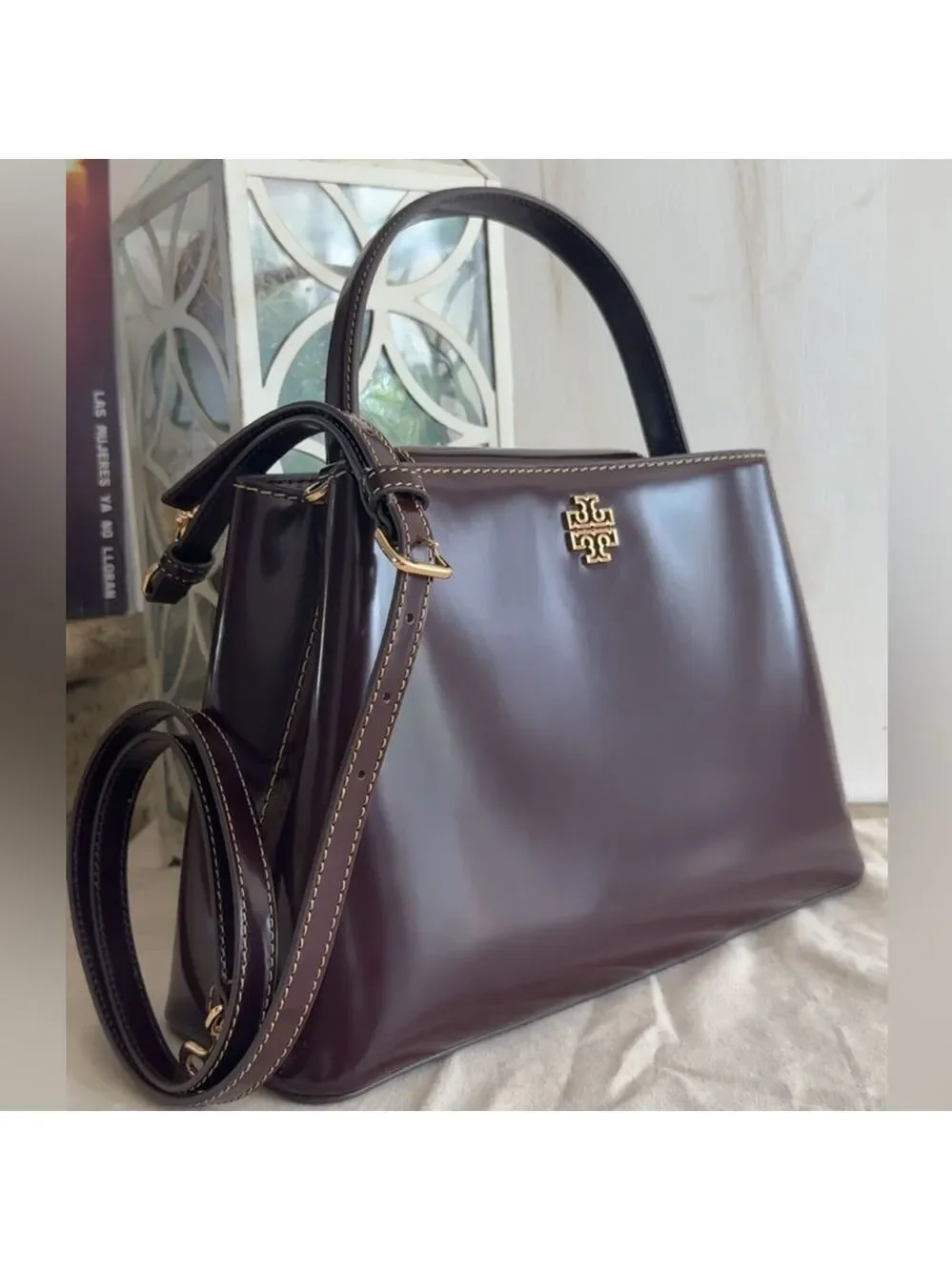 700+! New Women's Tory Burch BRITTEN SMOOTH SATCHEL TEMPRANILLO / Gold